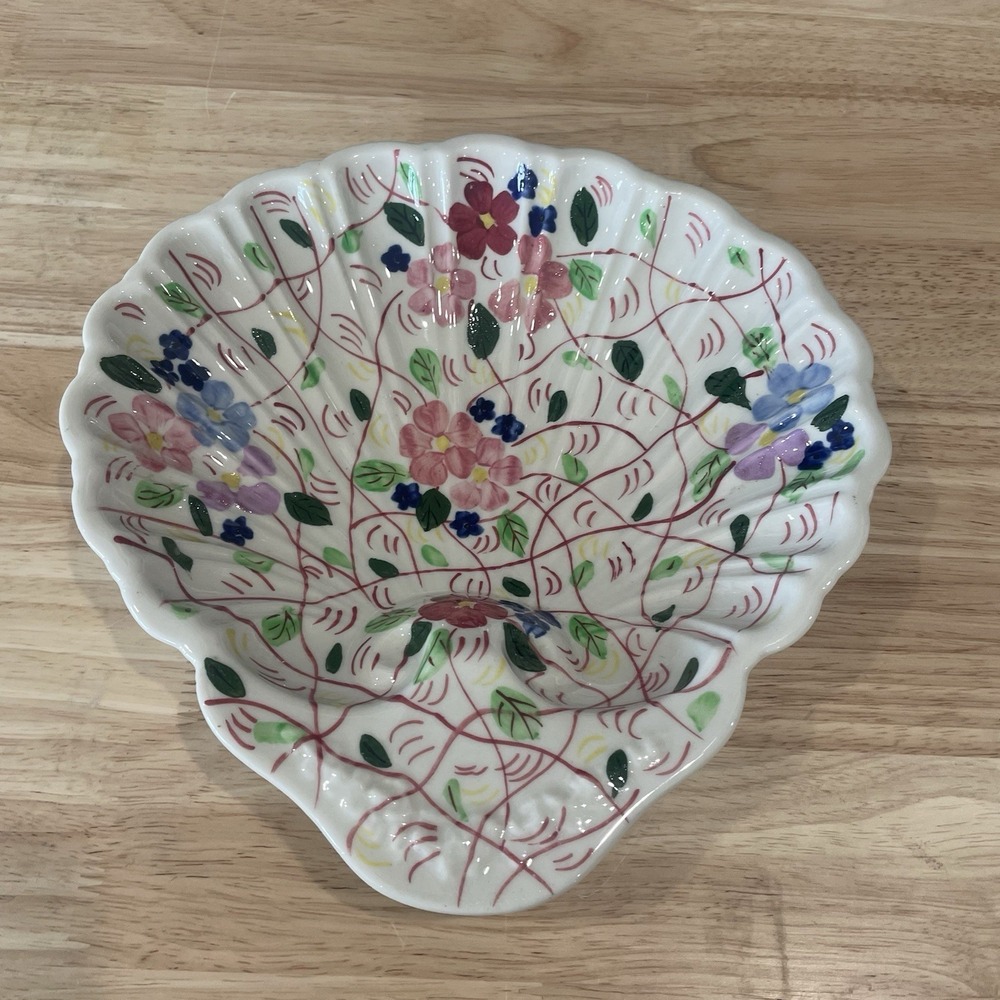 Vtg 1930s-40s Blue Ridge Southern Potteries Handpainted Floral 9" Shell Bowl